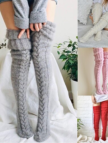  Γιούνισεξ Καλσόν Κάλτσες που τσακίζουν τους μηρούς Χειμώνας  Καλσόν Διατηρείτε Ζεστό Υψηλή Ελαστικότητα Θερμαντικά Χειμώνας Μαύρο Ανθισμένο Ροζ Κρασί Ένα Μέγεθος