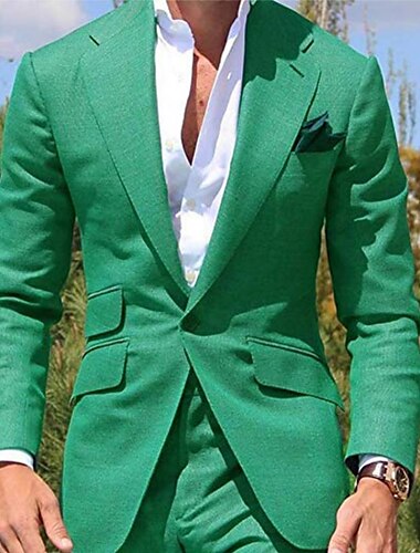  Trajes de boda para hombres en blanco y rojo color sólido ajuste estándar conjunto de 2 piezas de un solo botón