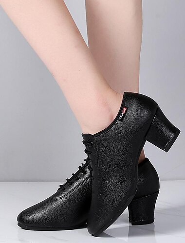  Zwarte veterschoenen voor dames – PU leren latin ballroom oefenschoenen met lage hak, comfortabel en duurzaam voor professionele uitvoeringen en trainingen