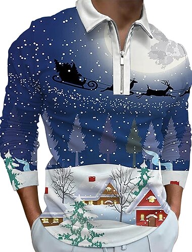  jul herre julenissen 3d glidelås polo jul golf julenisse krage blå lilla kongeblå rød lyseblå 3d print utendørs langermet glidelås 3d print klær klær mote casual