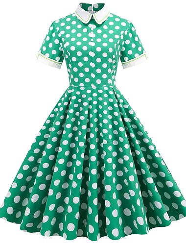  pöttyös retro vintage 1950-es évek vakációs ruha flare ruha női jelmez vintage cosplay napi viselet rövid ujjú ruha karneváli