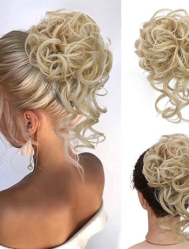  moño desordenado pieza de cabello desordenado moño scrunchies para mujeres despeinado updo moño sintético ondulado rizado moño cola de caballo postizo para uso diario