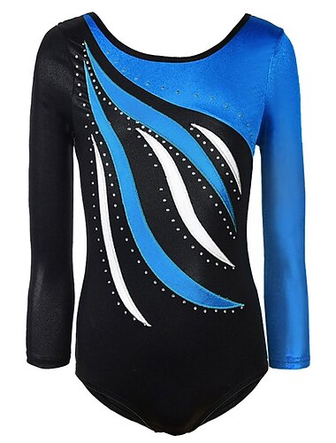  Gymnastiek Turnpakje Dames Voor meisjes Romper Gympakje Spandex Hoge Elasticiteit Ademend Met de hand gemaakt Sprankelend Lange mouw Opleiding Wedstrijd Dans Ritmische gymnastiek Turnen blauw