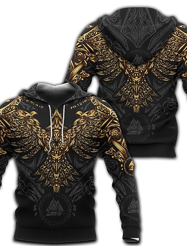  Vikingen krijgers Viking-tatoeage Trui met capuchon Cartoon Manga Anime 3D Voorvak Grafisch Voor Voor Stel Voor heren Dames Volwassenen 3D afdrukken Casual / Dagelijks