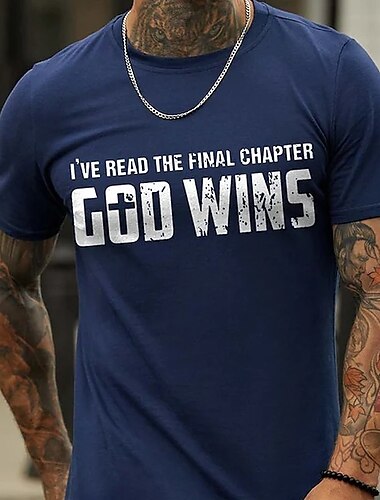  男性用 レタード 神の勝利 Tシャツ カジュアルスタイル コットン１００％ 半袖 グラフィック シャツ ヘザーグレー ブラック ルビーレッド 快適なTシャツ バケーション カジュアル ファッションデザイナーの衣類