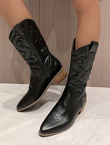  Stilvolle weiße Cowboystiefel für Damen, halbhohe Stiefel mit bestickten Details für lässige und Western-Outfits