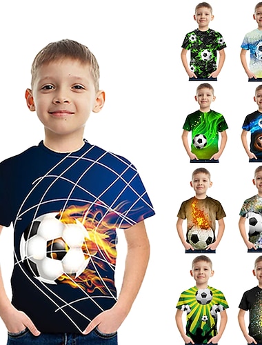  Jungen 3D Farbblock Fußball T-Shirt Kurzarm 3D-Druck Sommer Aktiv Kuschelig Strassenmode Polyester Kunstseide kinderkleidung 3-12 Jahre Schulanfang Outdoor Täglich