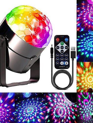  mini dj disco ball party stage lights led 7colors effect projector equipment for stage lighting with remote control sound activated for dancing Christmas gift ktv bar birthday عيد ميلاد