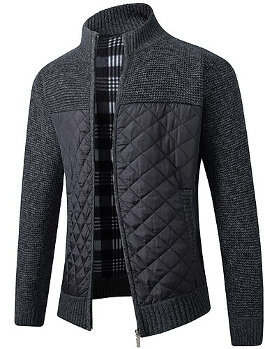  Herren Strickjacke Zip Pullover Reißverschluss Pullover Jacke Fleece Pullover Stricken Zip Farbblock Ständer Stilvoll Moderne zeitgenössische Casual Festtage Bekleidung Herbst Winter Schwarz