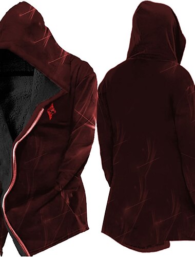  Herren Wintermantel Fleecejacke Jacke Freizeitskleidung Urlaub Fleece-Futter Mit Taschen Bedruckt Vordertasche Herbst Winter Grafik-Drucke Strassenmode Sport Kapuzenpullover Standard Wein Schwarz