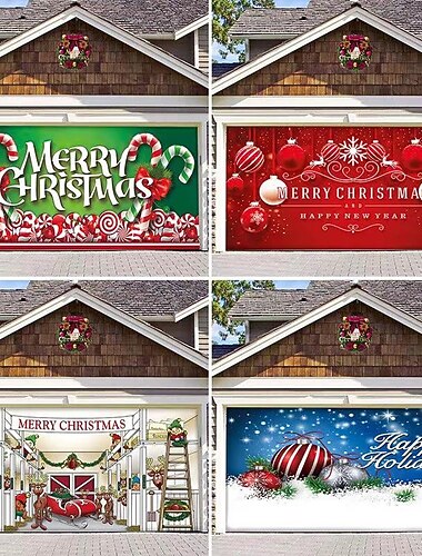  クリスマスガレージドアバナー大型2025年クリスマスバックドロップ装飾、ハッピーニューイヤー屋外カバー、クリスマスデコバナーホリデークリスマス背景用