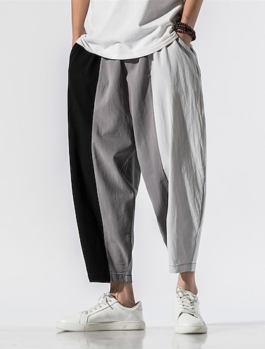  Herr Långbyxor Sommarbyxor Strandbyxor Harem byxor Casual byxor Elastisk midja Mönster Färgblock Rand Komfort Andningsfunktion Ledigt Dagligen Streetwear Sport Mode Lös passning Ljusgrå Mörkgrå