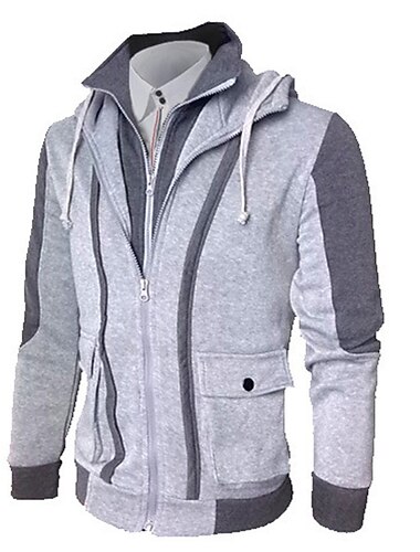  Per uomo Felpa con cappuccio a zip intera Felpa con cappuccio e zip Giacca felpata Abbigliamento esterno Nero Grigio chiaro Grigio scuro Con Cappuccio Blocco di colori Con zip Cerniera Tasca Sport