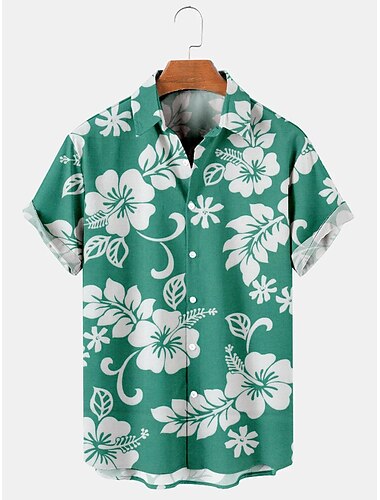  Voor heren Bloemig Tropische bloemen Overhemd Hawaiiaans overhemd Aloha-shirt Korte Mouw Overhemd Strijkijzer Tropisch Modieus Hawaii Straat Casual Hawaii Rood blauw Paars 3D-afdrukken S M L