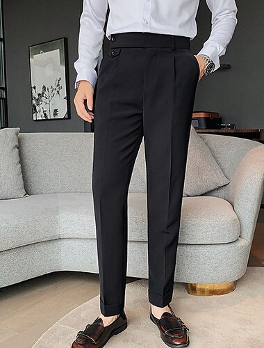  Herr Kostymbyxor Långbyxor Byxor Plisserade byxor Gurkha byxor Ficka Högsta stiga Slät Komfort Bröllop Kontor Arbete Elegant Vintage Svart Vit Hög midja Microelastisk