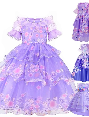  Encanto Conte de Fée Princesse Isabelle Madrigal Robe de demoiselle d'honneur Costume de soirée à thème Robes en tulle Fille Cosplay de Film Cosplay Halloween Bleu Fuchsia Bleu Encre Halloween