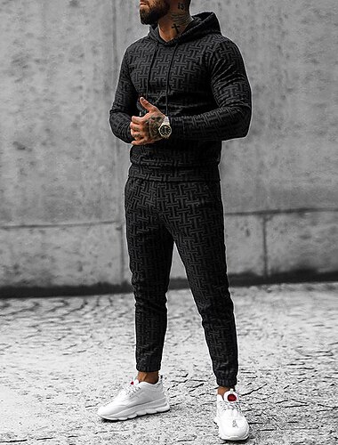  Męskie Dres Zestaw bluzy Czarny Brązowy Kaptur Równina 2-częściowa Sport i turystyka Codzienny Sport Podstawowy Moda miejska Codzienny Jesień Wiosna Odzież Bluzy z kapturem Bluzy