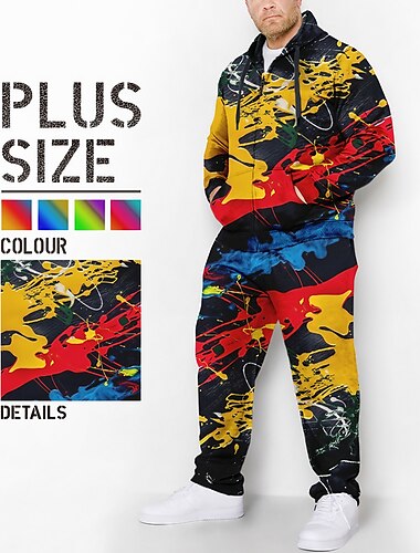  Hombre Graphic Pintada 2 piezas Conjuntos de sudaderas 3D Chándal Sudaderas con cremallera Manga Larga Pantalones largos Con Capucha Moda Design Casual Diario Deportes Noche Impresión 3D Primavera