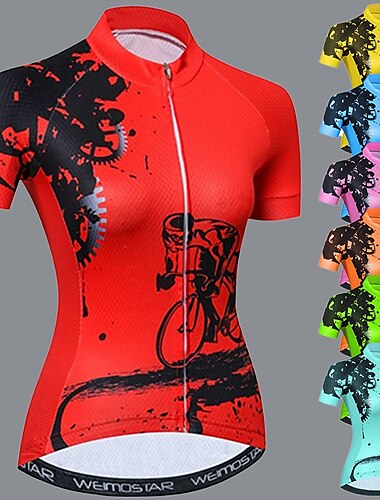  Mujer Maillot de Ciclismo Manga Corta Bicicleta Maillot Camiseta con 3 bolsillos traseros MTB Bicicleta Montaña Ciclismo Carretera Resistente a los rayos UV Transpirable Secado rápido Bolsillo trasero