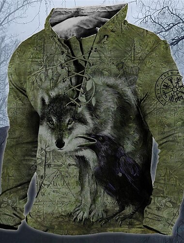  Herren Wolf Grafik-Drucke Sweatshirt Pullover Zur Seite fahren Langarm Sweatshirt Stehkragen Strassenmode Designer Basic 3D-Druck Sport & Natur Casual Täglich mit Schnürung Frühling & Herbst