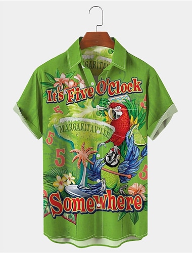  Homens Papagaio Camisa Social Camisa havaiana Camiseta Aloha Manga Curta Camisa Aberto para a Lateral Tropical Moda Havaiana Ao ar livre Rua Havaiana Amarelo Verde Claro Azul S M L