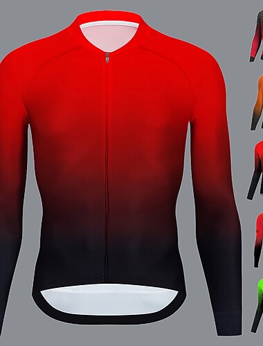 男性用 サイクリングジャージー 長袖 バイク ジャージー トップス 3つのリアポケット付き マウンテンサイクリング ロードバイク 高通気性 速乾性 吸汗性 反射性ストリップ ブラック / オレンジ ワインレッド ブラック 勾配 ポリエステル スポーツ 衣類