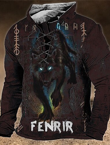  Herren Tier Wolf Grafik-Drucke Sweatshirt Pullover Zur Seite fahren Langarm Sweatshirt Stehkragen Strassenmode Designer Basic 3D-Druck Sport & Natur Casual Täglich mit Schnürung Frühling & Herbst