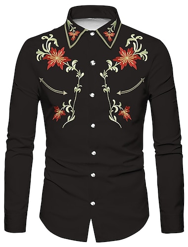  Homens Floral Estampas Abstratas Camisa Social camisa ocidental Camisa de caubói Manga Longa Moda Designer Casual Ao ar livre Diário Feriado Outono & inverno Aberto para a Lateral Imprimir Botão para