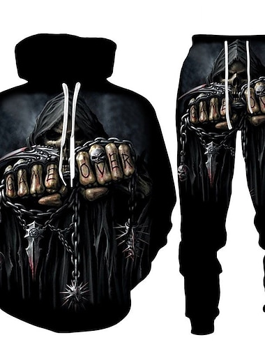  Hombre Graphic Cráneos Calavera 2 piezas Conjuntos de sudaderas 3D Chándal Sudaderas Manga Larga Pantalones largos Con Capucha Ropa de calle Design Básico Deporte Casual Deportes Estampado Primavera