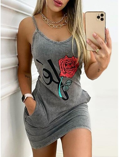  Dames Mini-jurk Casual jurk Bodycon Schede jurk Slipdress Modieus Dagelijks Buiten Vakantie Slank Brief roze Mouwloos Spaghettibandjes blauw Goud Zomer Lente