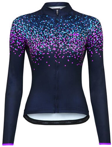  女性用 サイクリングジャージー 波点 長袖 バイク ジャージー トップス 3つのリアポケット付き マウンテンサイクリング ロードバイク 速乾性 反射性ストリップ 後ポケット 吸汗性 スポーツ ピンク ダークネービー ブルー 衣類