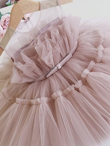  kinderkleidung Mädchen Party Kleid Feste Farbe Ärmellos Leistung Pegeant Rüschen Gitter Prinzessin Süß Polyester Übers Knie abendkleider A Linie Kleid Sommer Frühling 1-5 Jahre Weiß Hellgrün Rosa