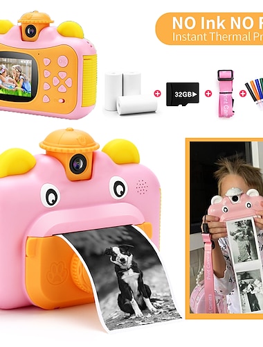  lasten kamera pikatulostuskamera lapsille 1080p hd videokamera lelut 32gb korttitulostuspaperilla värikynäsarja ladattava digitaalikamera lapsille