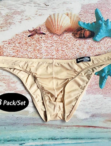  Herr 3-pack Sexiga trosor Kalsong Briefs Nylon Solid färg Låg Midja Svart Vit