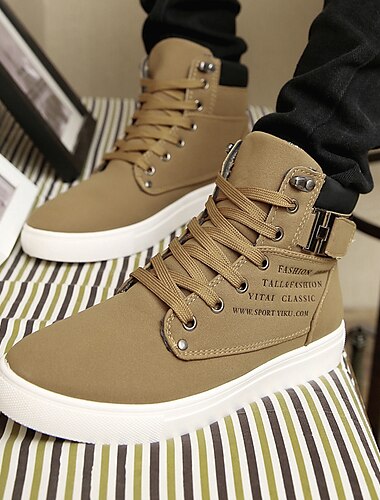  baskets montantes marron clair pour hommes avec un design à lacets et des détails de boucle pour un style décontracté et streetwear