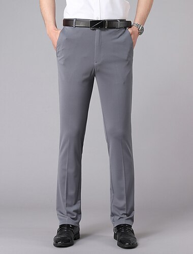  Men's Dress Pants Trousers Pocket Straight Leg Solid Colored Comfort Wedding Office Business Streetwear Casual Black Deep Blue Micro-elastic