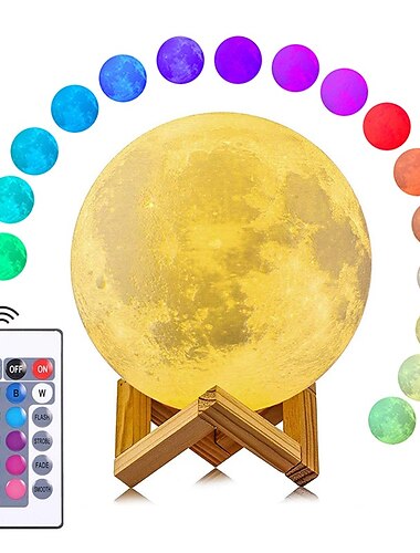  3D-Mondlampe 3/16 Farben LED-Nachtlicht 3D-Druck-Mondlicht mit Holzständer & Touch-Steuerung und wiederaufladbare USB-Schlafzimmer, dekorative Lampen für Freunde, Liebhaber, Geburtstagsgeschenke für