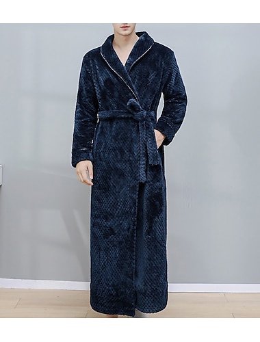  Hombre Túnica Albornoces Albornoz bata de toalla Plano Elegante Casual Clásico Hogar Franela Comodidad Templado Suave Escote en Pico Túnica larga Bolsillo Invierno Negro Blanco