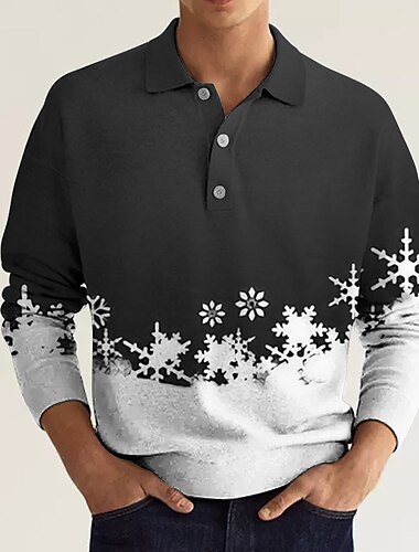  jul menns julescene 3d polo jul golf grafiske utskrifter snøfnugg turndown vin blå brun grønn grå 3d print street casual langermet button-down print klær klær mote