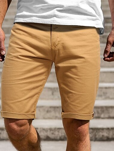  男性用 チノパンツ バミューダショーツ ワークショーツ ポケット 平織り 履き心地よい 高通気性 膝丈 アウトドア カジュアル 日常 ファッション ストリートファッション ブルー カーキ色