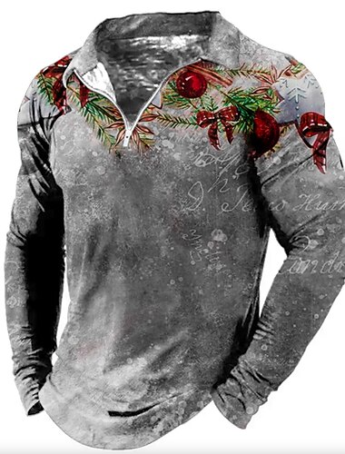  jul herre juletre 3d glidelås polo xmas golf blomster turndown rød blå lilla brun grønn 3d print street casual langermet glidelås print klær klær mote designer casual