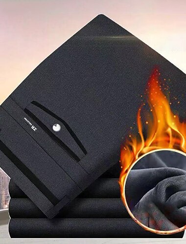  Pánské Oblekové Fleecové kalhoty Zimní kalhoty Kalhoty Kapsy Straight-Leg Bez vzoru Svatební Kancelář Práce Elegantní & moderní Formální Černá Námořnická modř Vysoký pas Lehce elastické