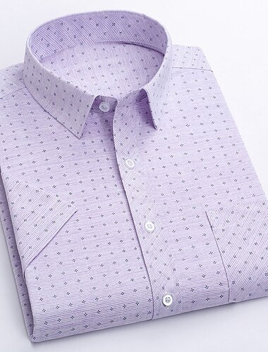  בגדי ריקוד גברים שמלת שמלה חולצה ללא ברזל חתונה ליציאה לבן ירוק בהיר ורוד מסמיק סגול שרוולים קצרים צווארון מתקפל קיץ אביב ביגוד