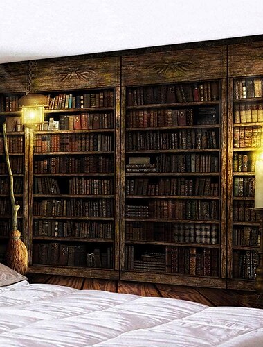  винтажная книжная полка пейзаж настенный гобелен висит кабинет картина художественный гобелен ретро книжная полка настенное искусство библиотека богемный хиппи спальня колледж общежитие декор