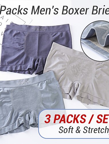  Miesten 3 kpl Retroshortsit Alusvaatteet Saumaton Bokserit Monipakkaus Yhtenäinen väri keskiharmaa 3 Pack-Multi Color