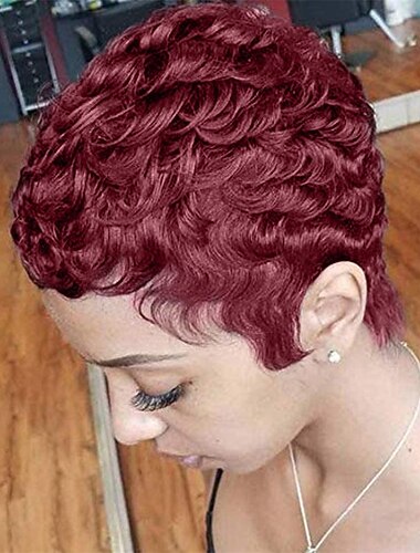  parrucche corte ricci pixie cut con frangia colore rosso vino parrucche corte per capelli umani per donne nere parrucca da indossare quotidianamente carino bordeaux colore 99j