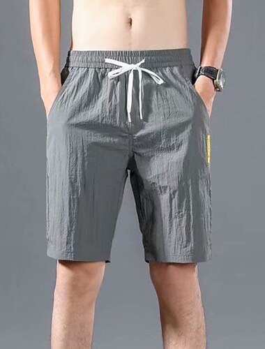  Men's Beach Shorts Casual Shorts Drawstring Elastic Waist Plain Quick Dry Outdoor Going out Fashion Streetwear Black Green Micro-elastic