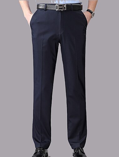  Men's Dress Pants Trousers Pocket Straight Leg Plain Wedding Office Work Cotton Blend Chic & Modern Formal Black White High Waist Micro-elastic