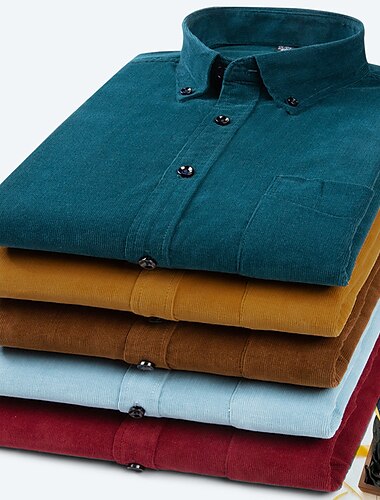  Per uomo Camicie Camicia abbottonata Camicia con colletto Camicia di velluto a coste Liscio Matrimonio Feste Vinaccia Nero Giallo Marrone Manica lunga Collo ripiegabile Inverno Abbigliamento Bottone