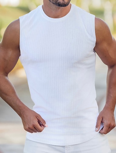  Herren Tank Top Weste Unterhemd Ärmelloses Shirt Ärmellos Rundhalsausschnitt Sommer Einfach Mode Streetwear Training Sport & Outdoor Athleisure Fitnessstudio Schwarz Weiß Dunkelmarine Top T-Shirt für